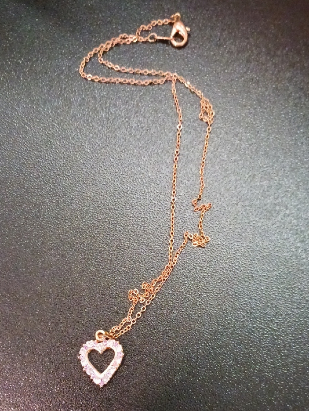 Gold Tone Heart Pendant Necklace with Clear And Purple Stones